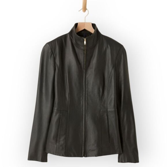 Cole Haan Lamb Skin Black Leather Jacket size 10 - Picture 1 of 13